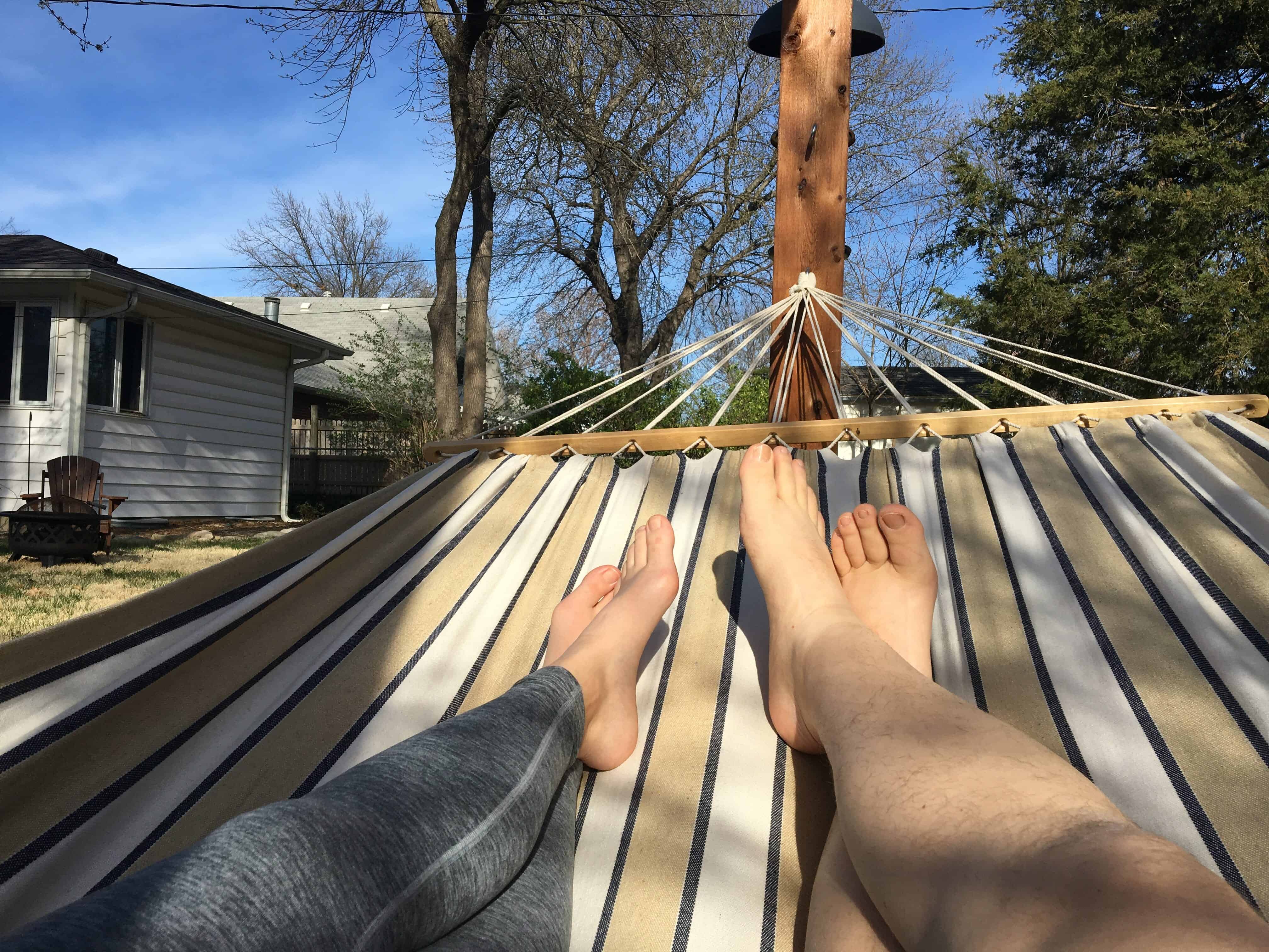 Kicking our feet up and relaxing in our new hammock